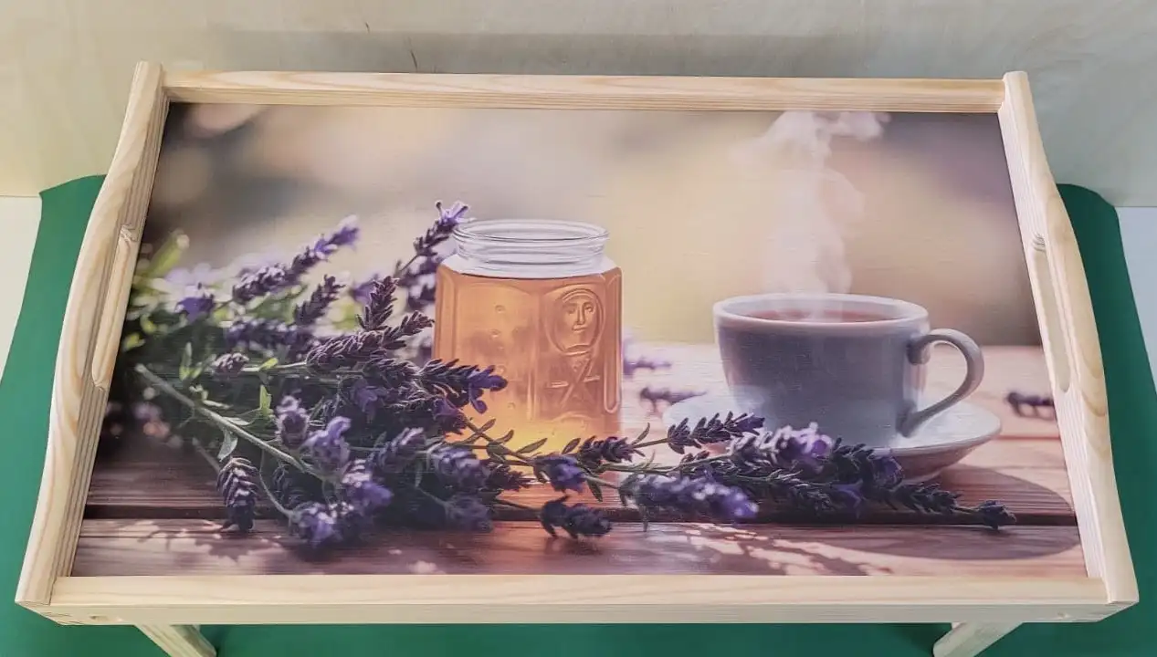 PIKUSA — Frühstückstablett mit Lavendel- und Honigmotiv