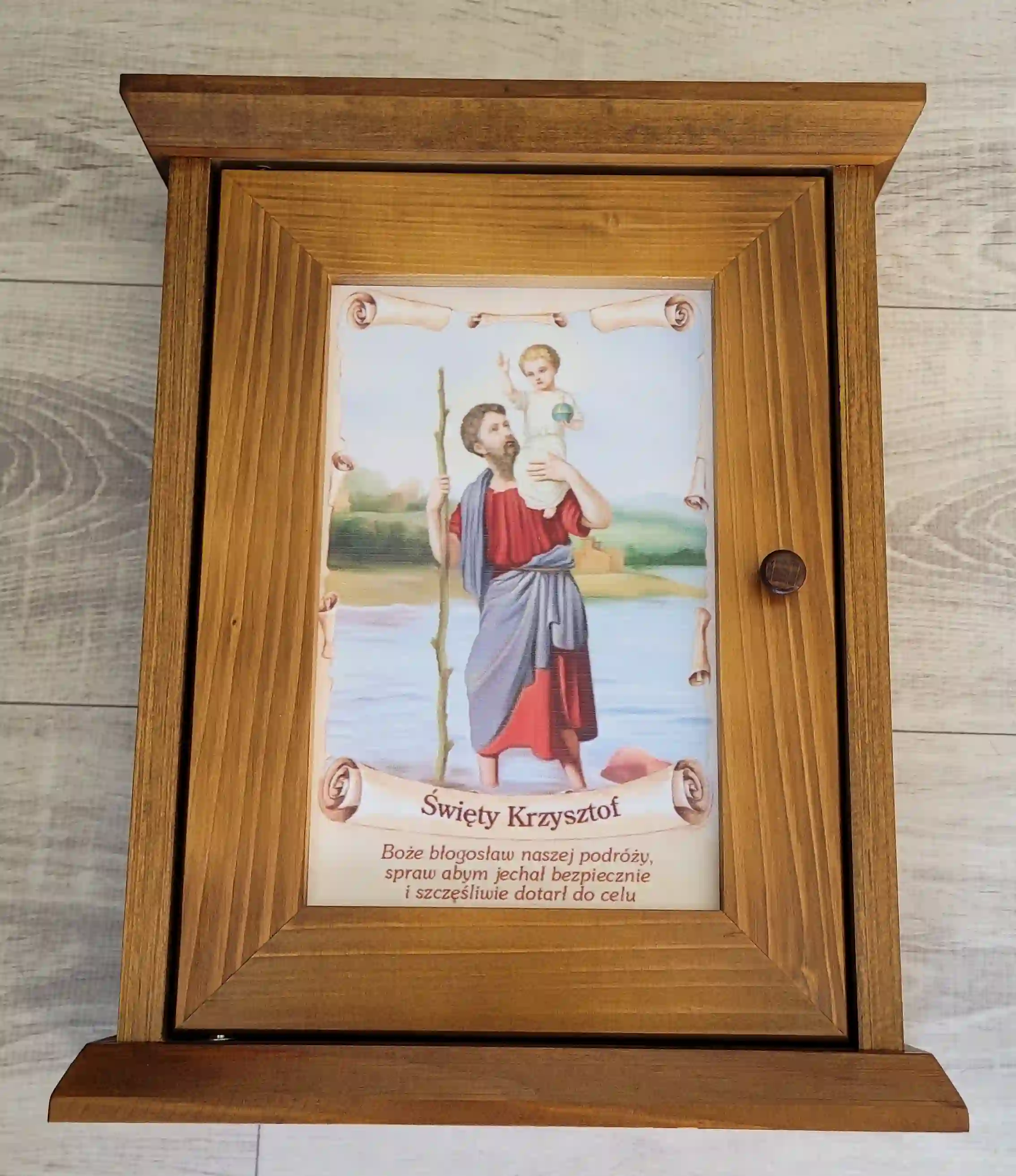 PIKUSA — Schlüsselkasten, dunkles Holz, Heiliger Christophorus